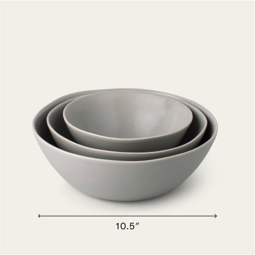 Nested serving bowls dinnerware by Fable Home, shown in a dovegray finish. – #dovegray