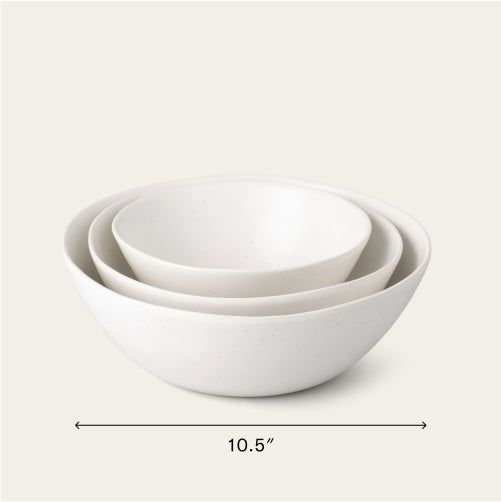Nested serving bowls dinnerware by Fable Home, shown in a speckledwhite finish. – #speckledwhite