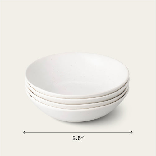 Pasta bowls dinnerware by Fable Home, shown in a speckledwhite finish. – #speckledwhite