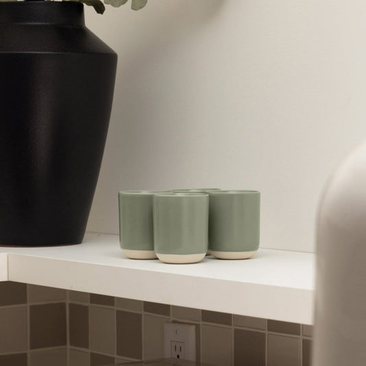 Cappuccino cups drinkware by Fable Home, shown in a speckledwhite finish. – #speckledwhite