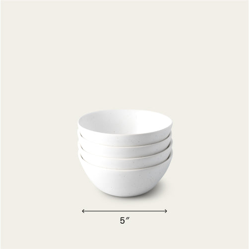 Dessert bowls dinnerware by Fable Home, shown in a speckledwhite finish. – #speckledwhite