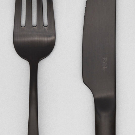 Flatware set flatware by Fable Home, shown in a matteblack finish. – #matteblack