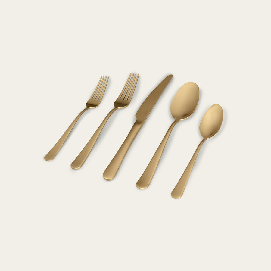 Flatware set flatware by Fable Home, shown in a mattegold finish. – #mattegold