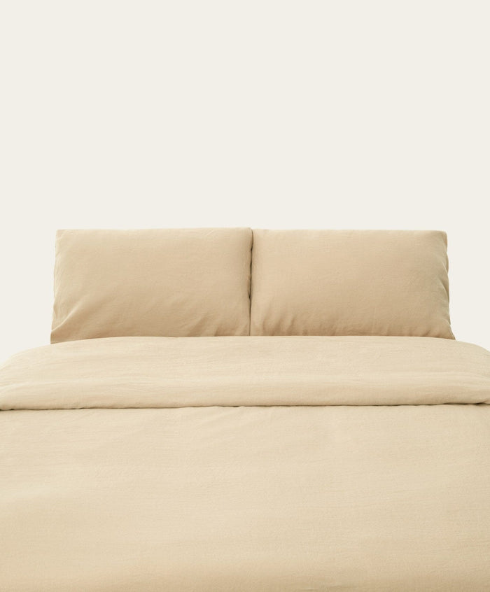 Linen Complete Bed Set by Fable Home, shown in Birch Sand. – #birchsand/queen #birchsand/king