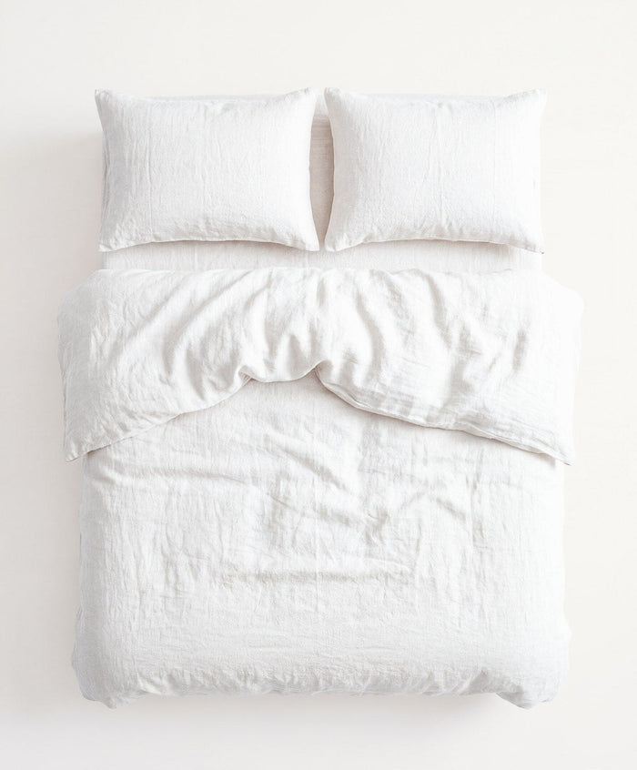 Linen Complete Bed Set by Fable Home, shown in Shell White. – #shellwhite/queen #shellwhite/king