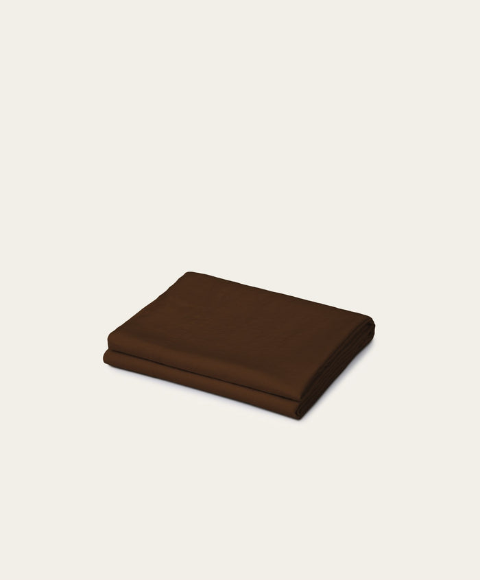 Linen Flat Sheet by Fable Home, shown in Walnut Brown. – #walnutbrown/full/queen #walnutbrown/king