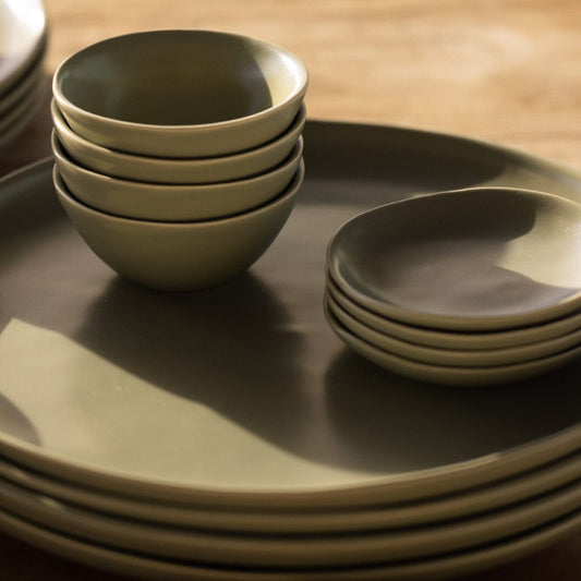 Little bowls dinnerware by Fable Home, shown in a beachgrassgreen finish. – #beachgrassgreen