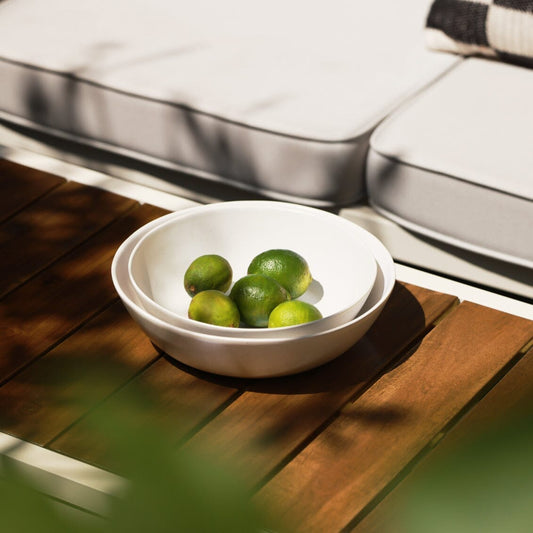 Low serving bowls serveware by Fable Home, shown in a speckledwhite finish. – #speckledwhite