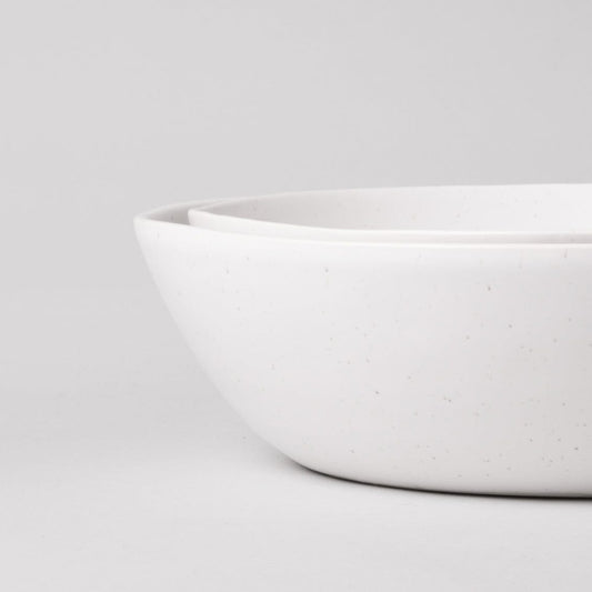Low serving bowls serveware by Fable Home, shown in a speckledwhite finish. – #speckledwhite
