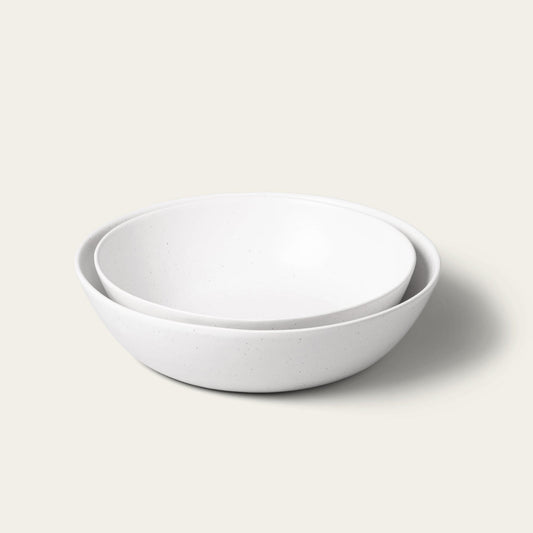 Low serving bowls serveware by Fable Home, shown in a speckledwhite finish. – #speckledwhite
