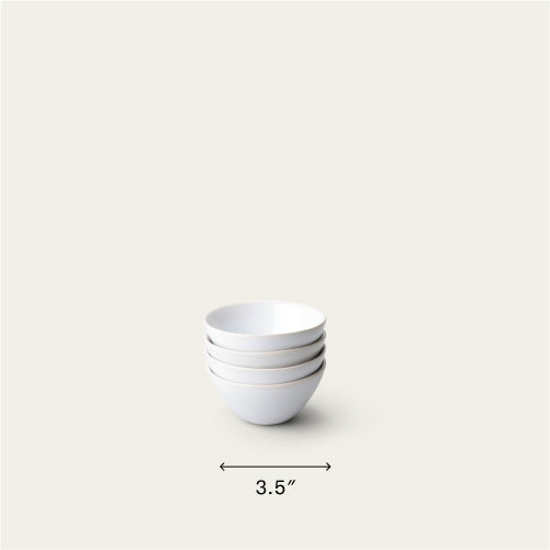 Little bowls dinnerware by Fable Home, shown in a pearlwhite finish. – #pearlwhite