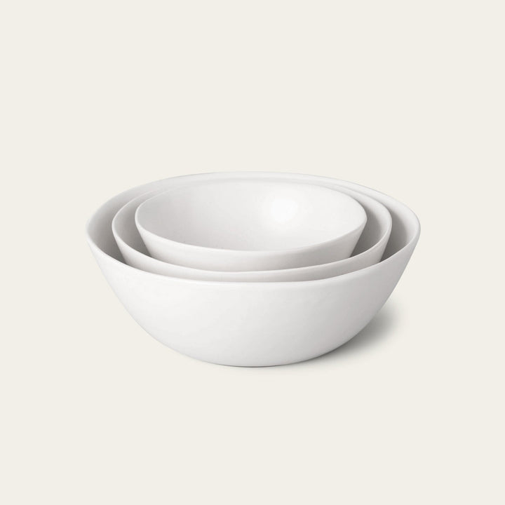 Nested serving bowls dinnerware by Fable Home, shown in a speckledwhite finish. – #speckledwhite