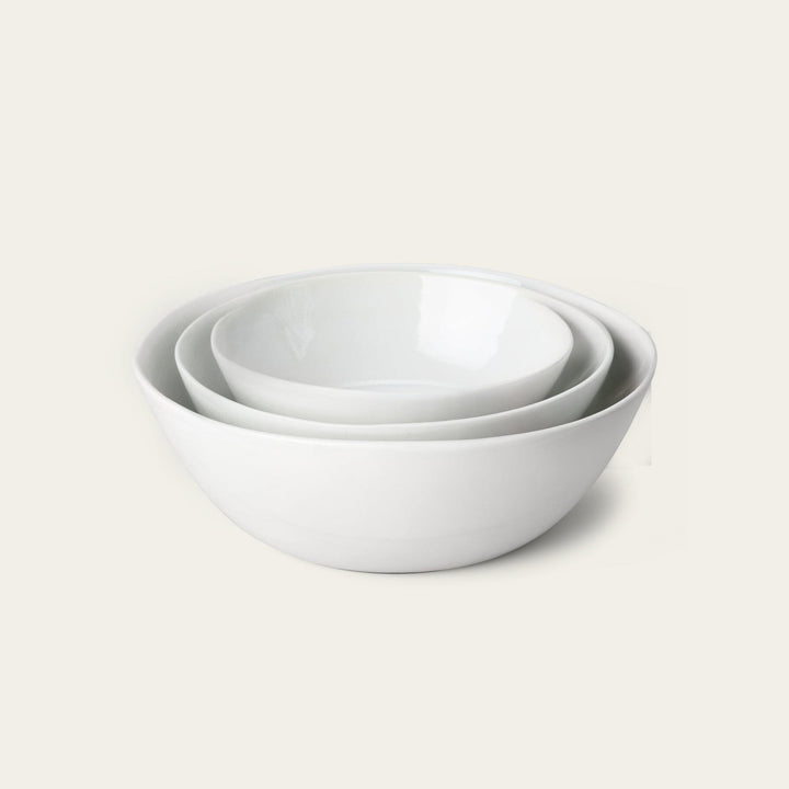 Nested serving bowls dinnerware by Fable Home, shown in a speckledwhite finish. – #speckledwhite