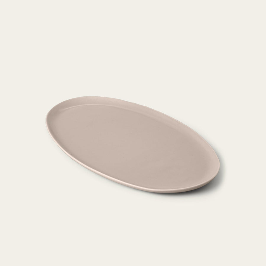 Oval serving platter dinnerware by Fable Home, shown in a deserttaupe finish. – #deserttaupe