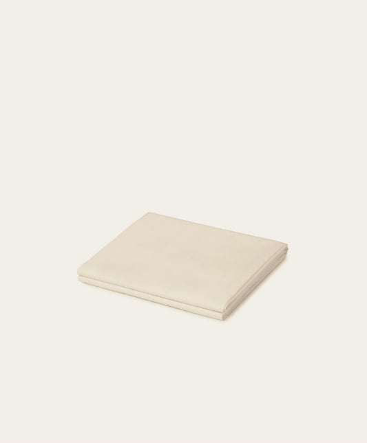 Percale Flat Sheet by Fable Home, shown in Birch Sand. – #birchsand/full/queen #birchsand/king