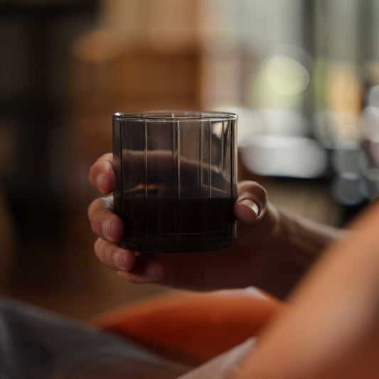 Rocks glasses glassware by Fable Home, shown in a smokegray finish. – #smokegray
