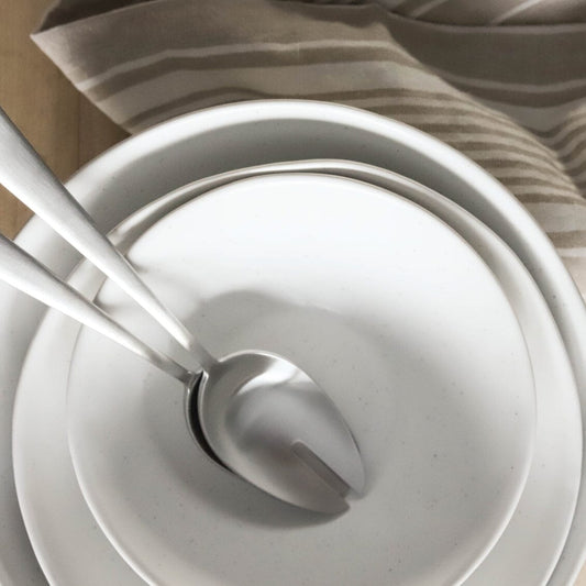 Serving ceramics set bundles by Fable Home, shown in a speckledwhite finish. – #speckledwhite