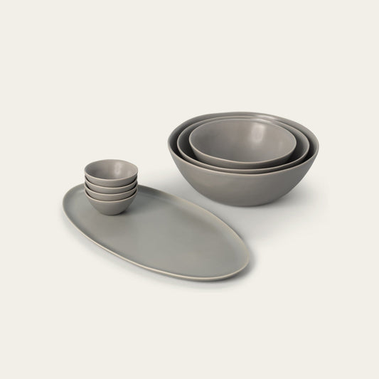 Serving ceramics set bundles by Fable Home, shown in a dovegray finish. – #dovegray