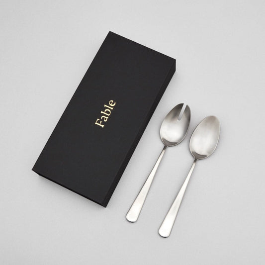 Serving spoons flatware by Fable Home, shown in a polishedsilver finish. – #polishedsilver