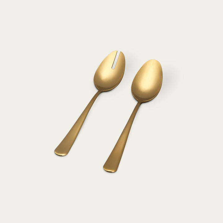 Serving spoons flatware by Fable Home, shown in a mattegold finish. – #mattegold