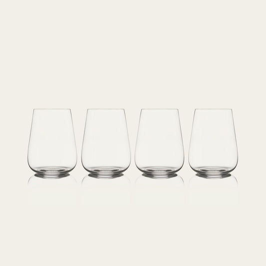 Stemless wine glasses glassware by Fable Home, shown in a clear finish. – #clear