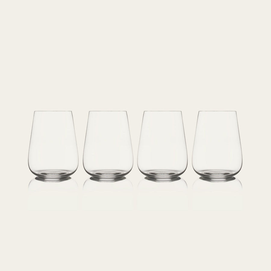 Stemless wine glasses glassware by Fable Home, shown in a clear finish. – #clear