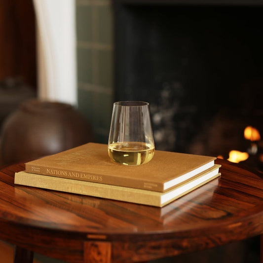 Stemless wine glasses glassware by Fable Home, shown in a clear finish. – #clear