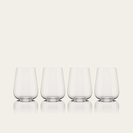 Stemless wine glasses glassware by Fable Home, shown in a clear finish. – #clear