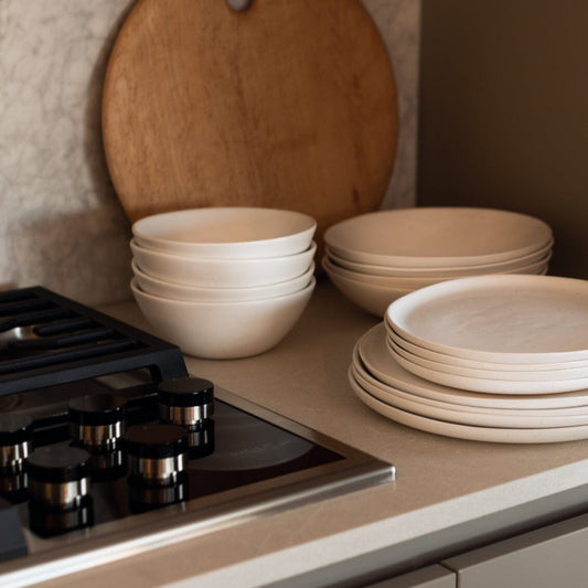 Breakfast bowls dinnerware by Fable Home, shown in a speckledwhite finish. – #speckledwhite
