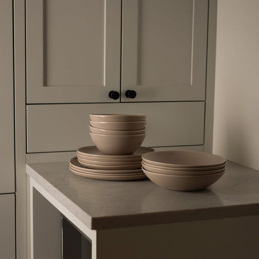 Breakfast bowls dinnerware by Fable Home, shown in a deserttaupe finish. – #deserttaupe