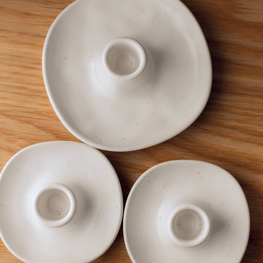 Candle holders decor by Fable Home, shown in a small/speckledwhite finish. – #small/speckledwhite