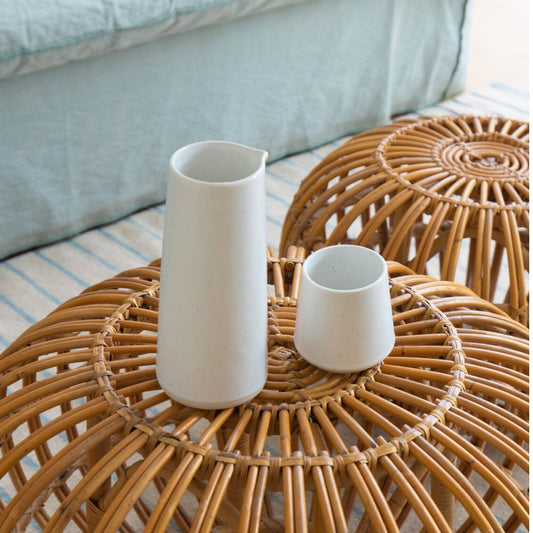 Carafe drinkware by Fable Home, shown in a speckledwhite finish. – #speckledwhite