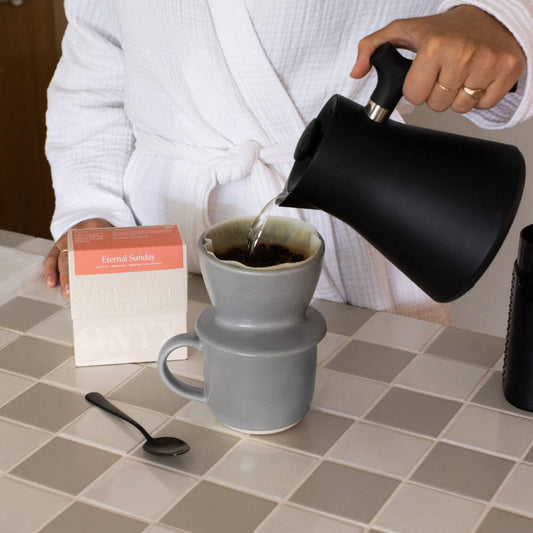 Coffee dripper drinkware by Fable Home, shown in a dovegray finish. – #dovegray