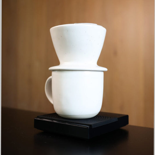 Coffee dripper drinkware by Fable Home, shown in a speckledwhite finish. – #speckledwhite