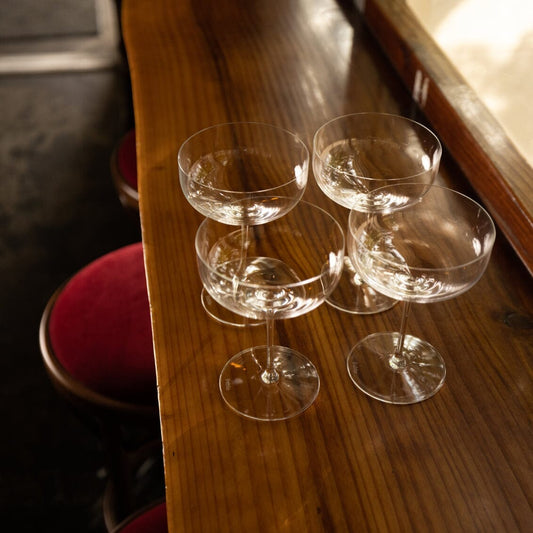 Coupe glasses glassware by Fable Home, shown in a clear finish. – #clear