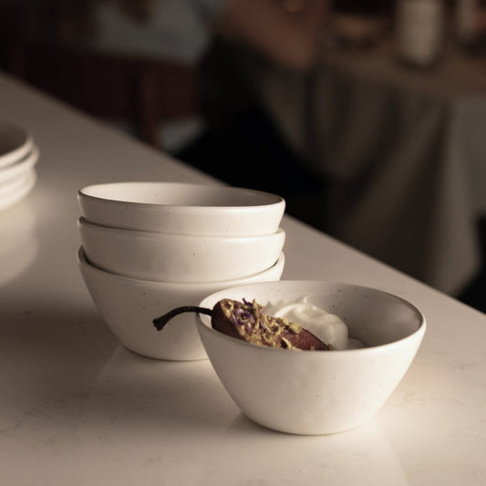 Dessert bowls dinnerware by Fable Home, shown in a dovegray finish. – #dovegray