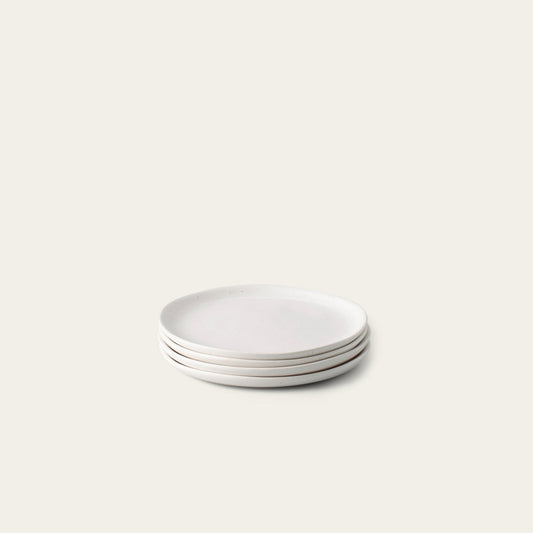Dessert plates dinnerware by Fable Home, shown in a speckledwhite finish. – #speckledwhite