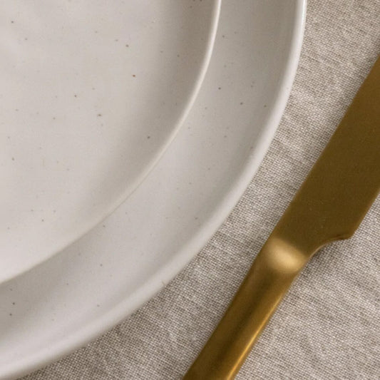 Dinner plates dinnerware by Fable Home, shown in a speckledwhite finish. – #speckledwhite