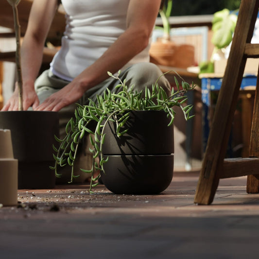 Small planter planters by Fable Home, shown in a small/granitegray finish. – #small/granitegray