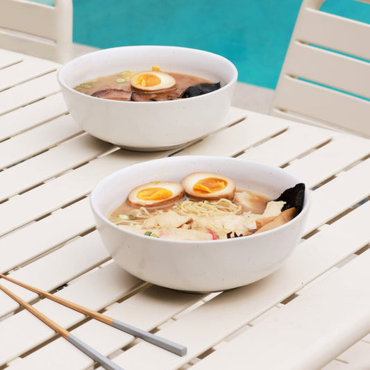 Ramen bowls dinnerware by Fable Home, shown in a speckledwhite finish. – #speckledwhite