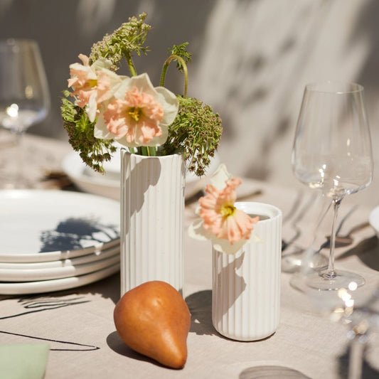 Short bud vase decor by Fable Home, shown in a speckledwhite finish. – #speckledwhite