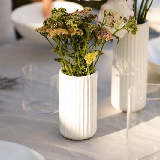Short bud vase decor by Fable Home, shown in a speckledwhite finish. – #speckledwhite