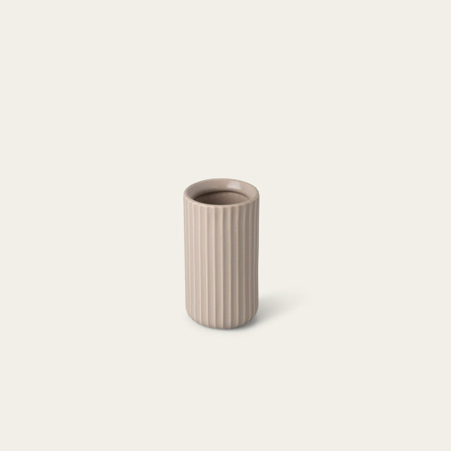 Short bud vase decor by Fable Home, shown in a deserttaupe finish. – #deserttaupe