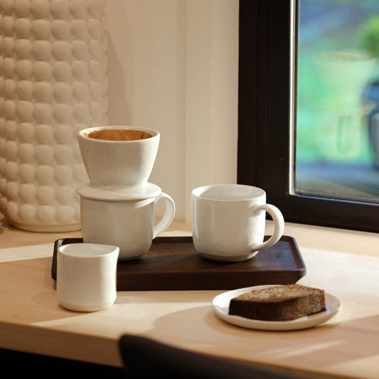 Small carafe drinkware by Fable Home, shown in a speckledwhite finish. – #speckledwhite