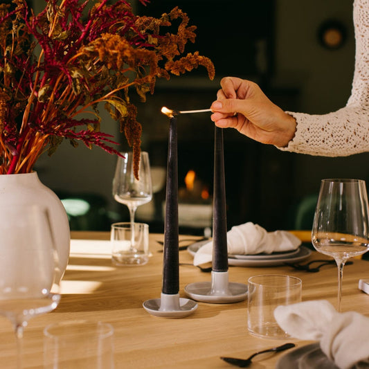 Taper candles decor by Fable Home, shown in a short/black finish. – #short/black