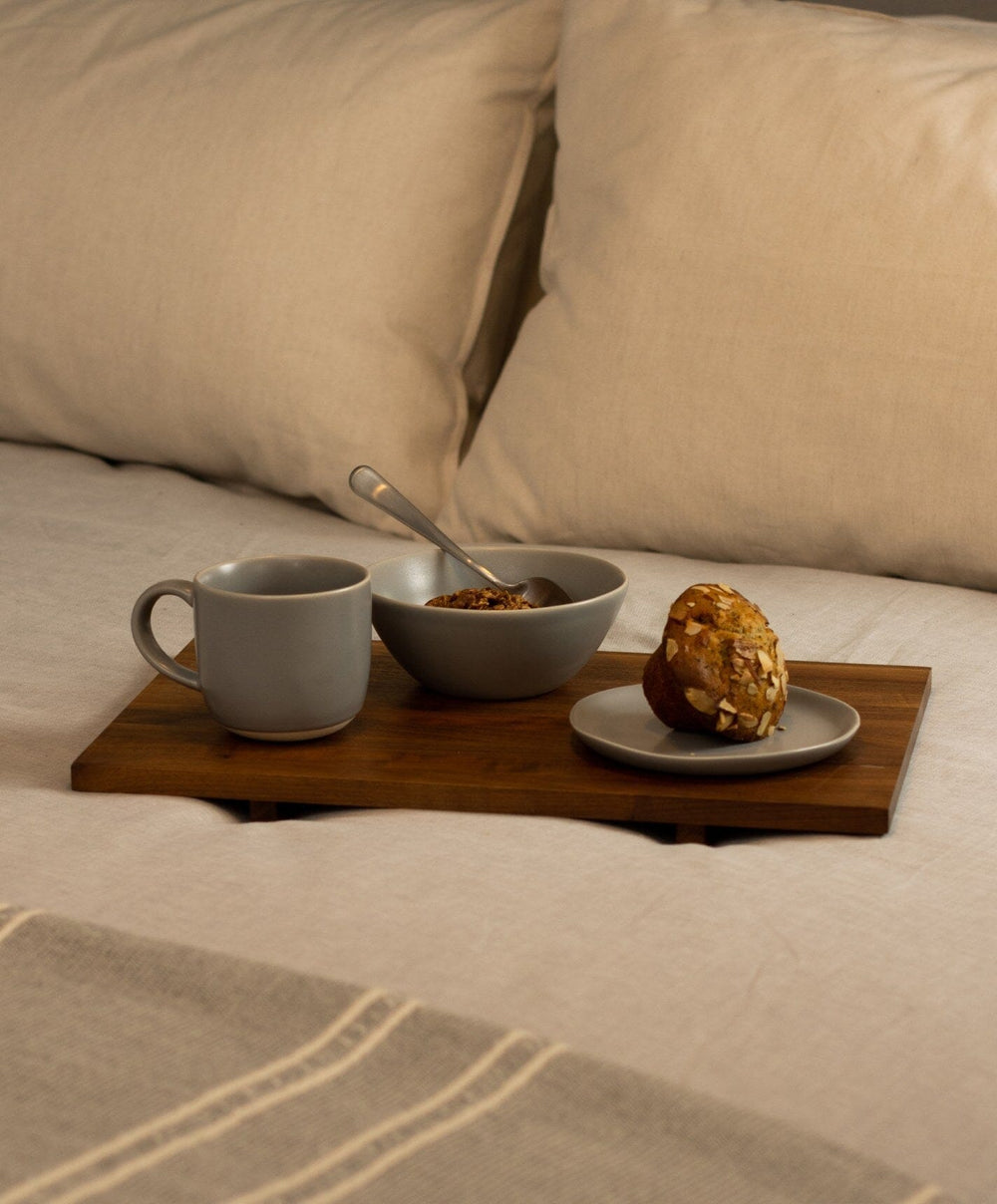 Complete Dinnerware Set by Fable Home, shown in Dove Gray.