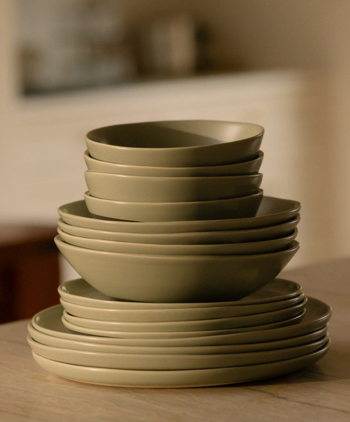 Complete Dinnerware Set by Fable Home, shown in Beachgrass Green.