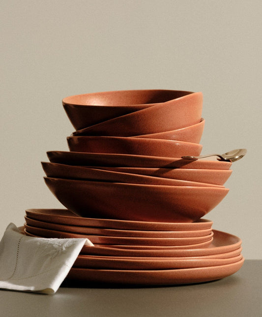 Complete Dinnerware Set by Fable Home, shown in Canyon Clay. – #canyonclay