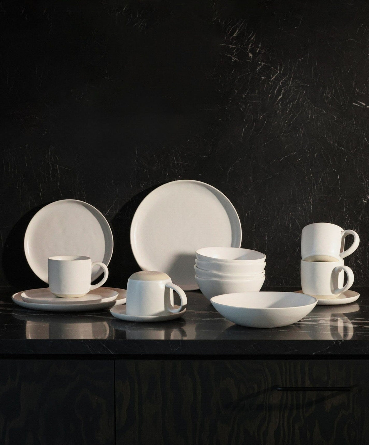 Complete Dinnerware Set by Fable Home, shown in Cloud White.