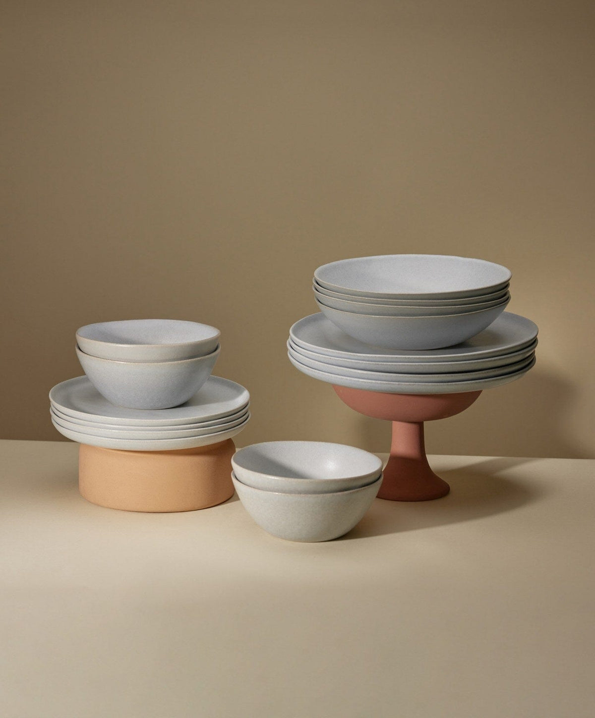 Complete Dinnerware Set by Fable Home, shown in Stone Blue.